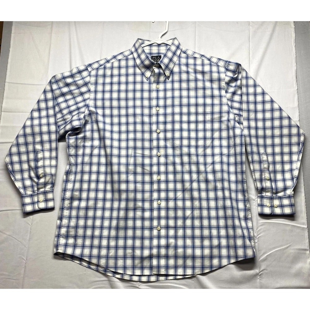 Jos. A. Bank Travelers Collection Shirt Mens XL Blue White Check Button Down